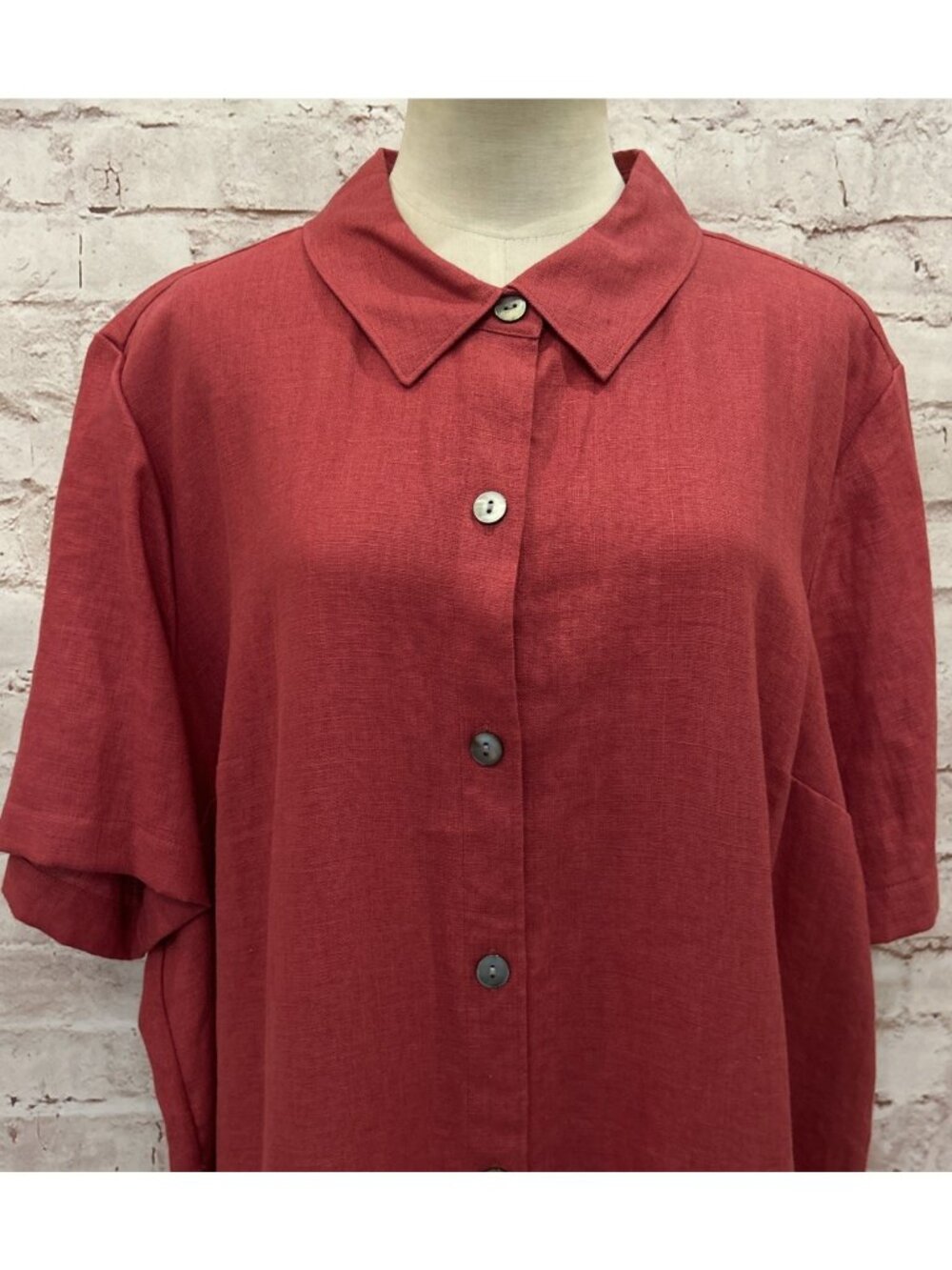 Nordstrom Womens 20W Maxi Dress 100% Linen Button Front Short Sleeve Berry Red - Picture 2 of 3